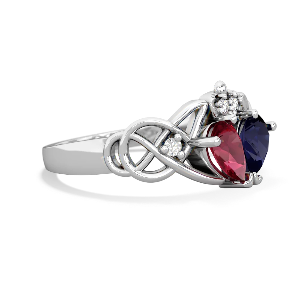 Lab Ruby 'One Heart' Celtic Knot Claddagh 14K White Gold ring R5322