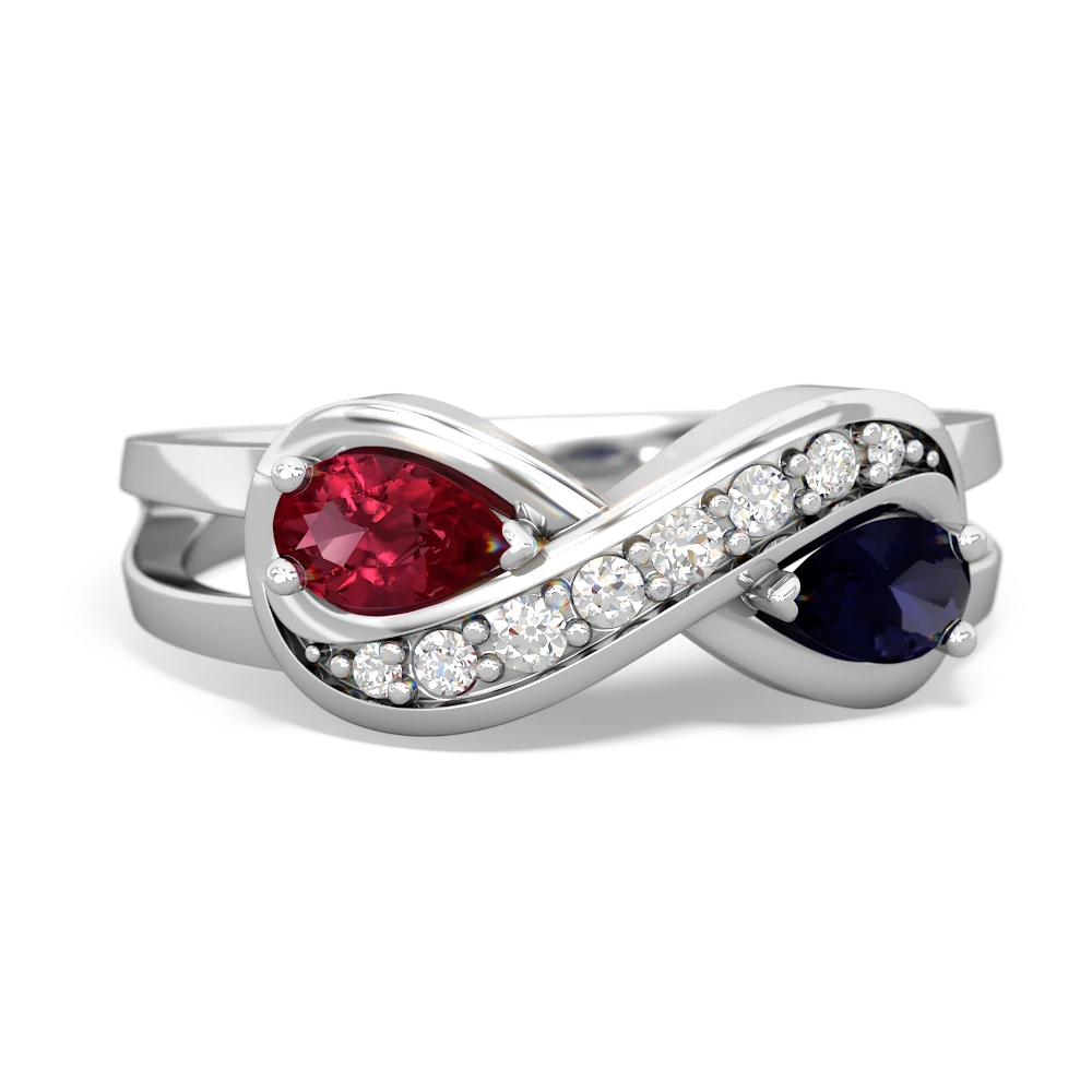 Lab Ruby Diamond Infinity 14K White Gold ring R5390