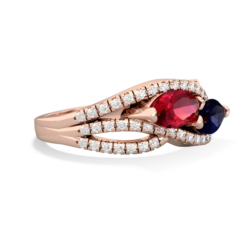 Lab Ruby Diamond Rivers 14K Rose Gold ring R3070