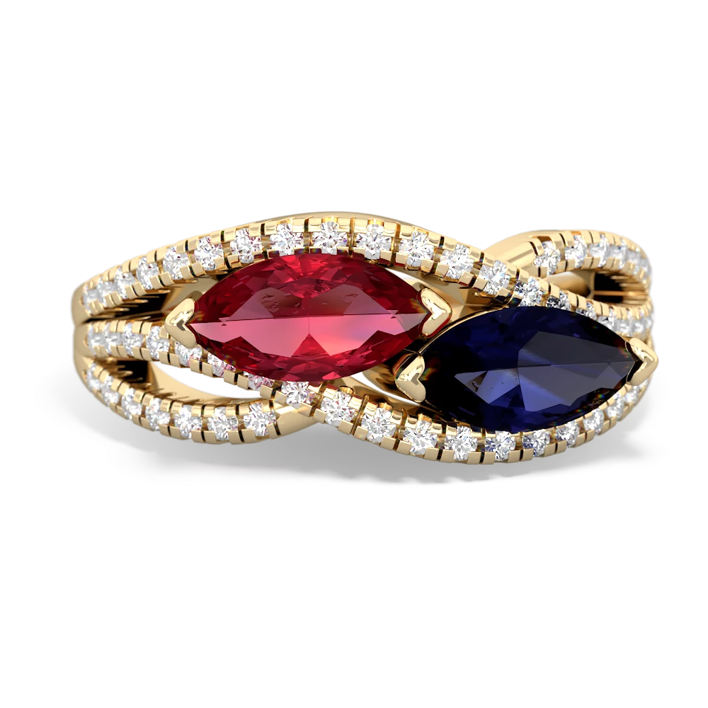 Lab Ruby Diamond Rivers 14K Yellow Gold ring R3070