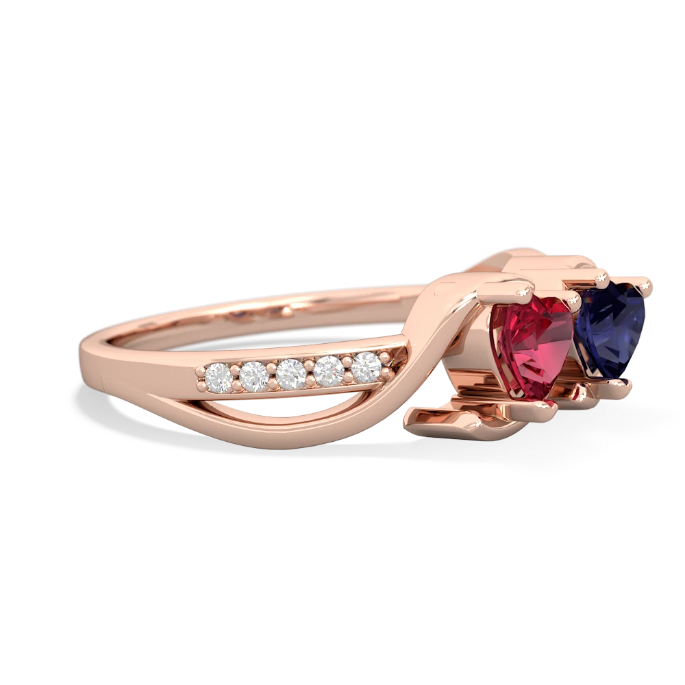 Lab Ruby Side By Side 14K Rose Gold ring R3090