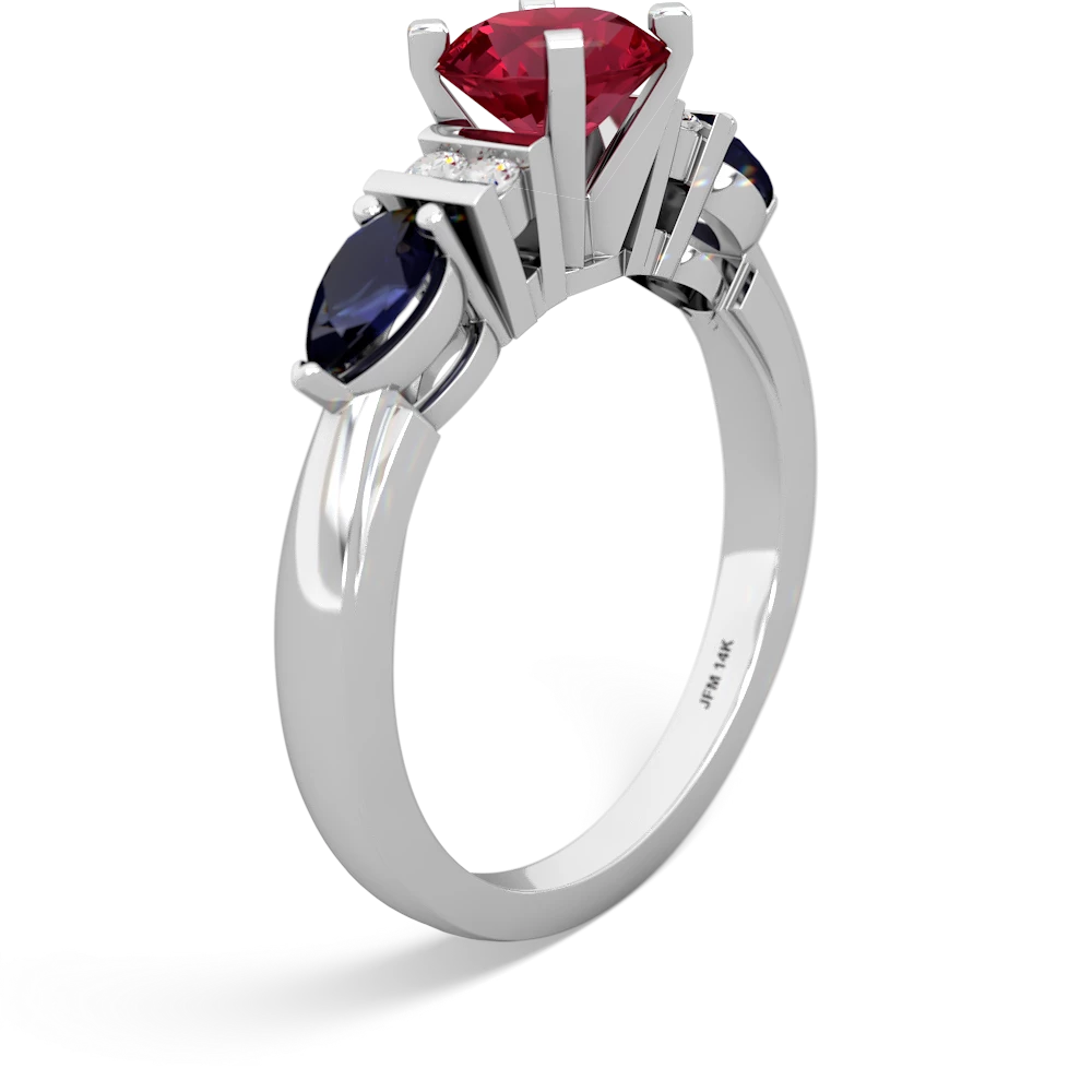 Lab Ruby 6Mm Round Eternal Embrace Engagement 14K White Gold ring R2005