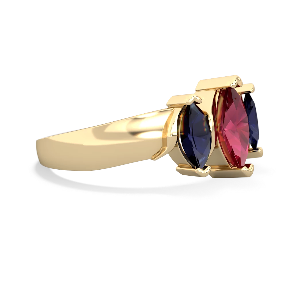 Lab Ruby Three Peeks 14K Yellow Gold ring R2433