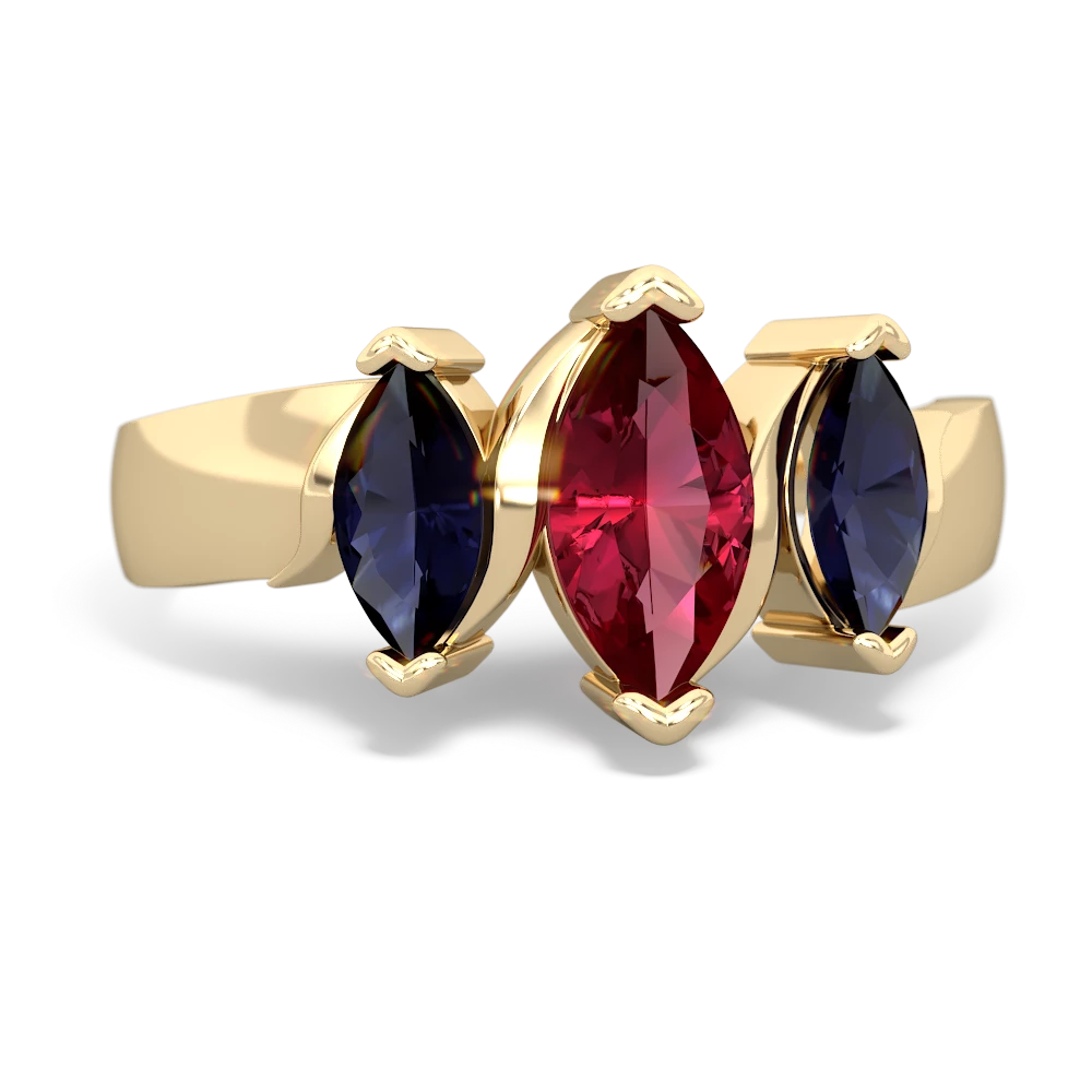 Lab Ruby Three Peeks 14K Yellow Gold ring R2433