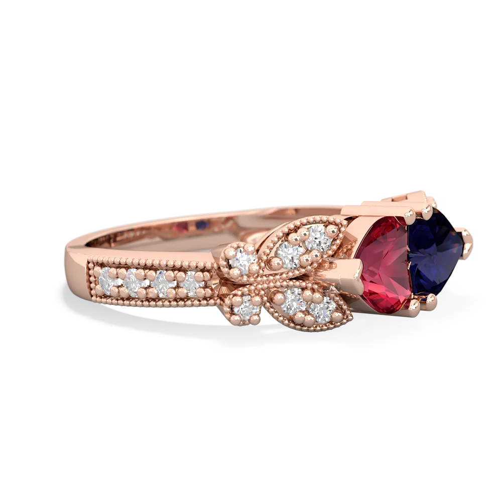 Lab Ruby Diamond Butterflies 14K Rose Gold ring R5601