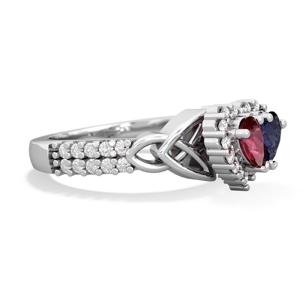 Lab Ruby Celtic Knot Two Hearts As One 14K White Gold ring R2644HRT