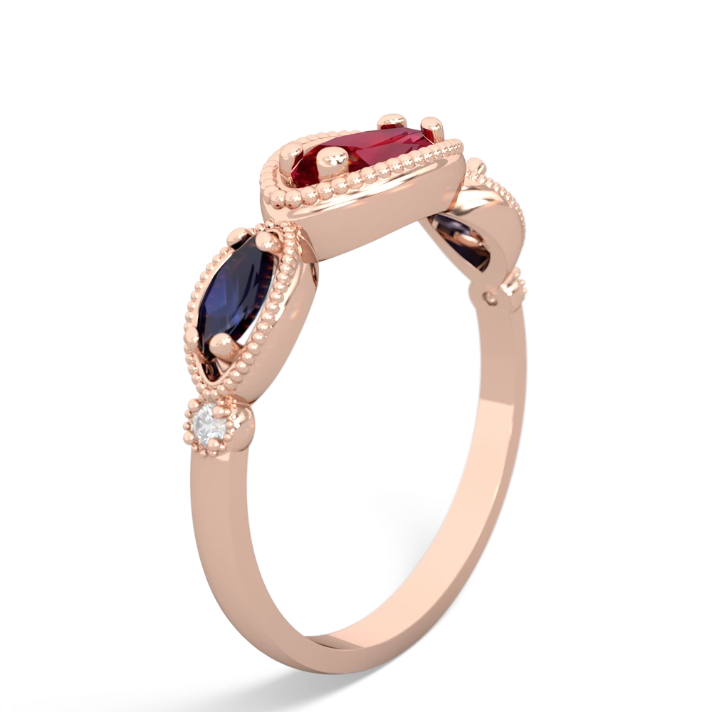 Lab Ruby Milgrain Marquise 14K Rose Gold ring R5700