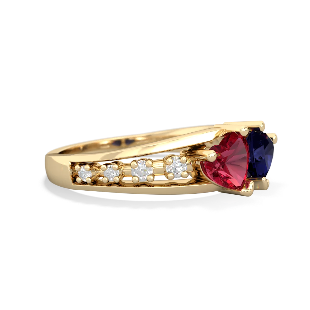 Lab Ruby Heart To Heart 14K Yellow Gold ring R3342