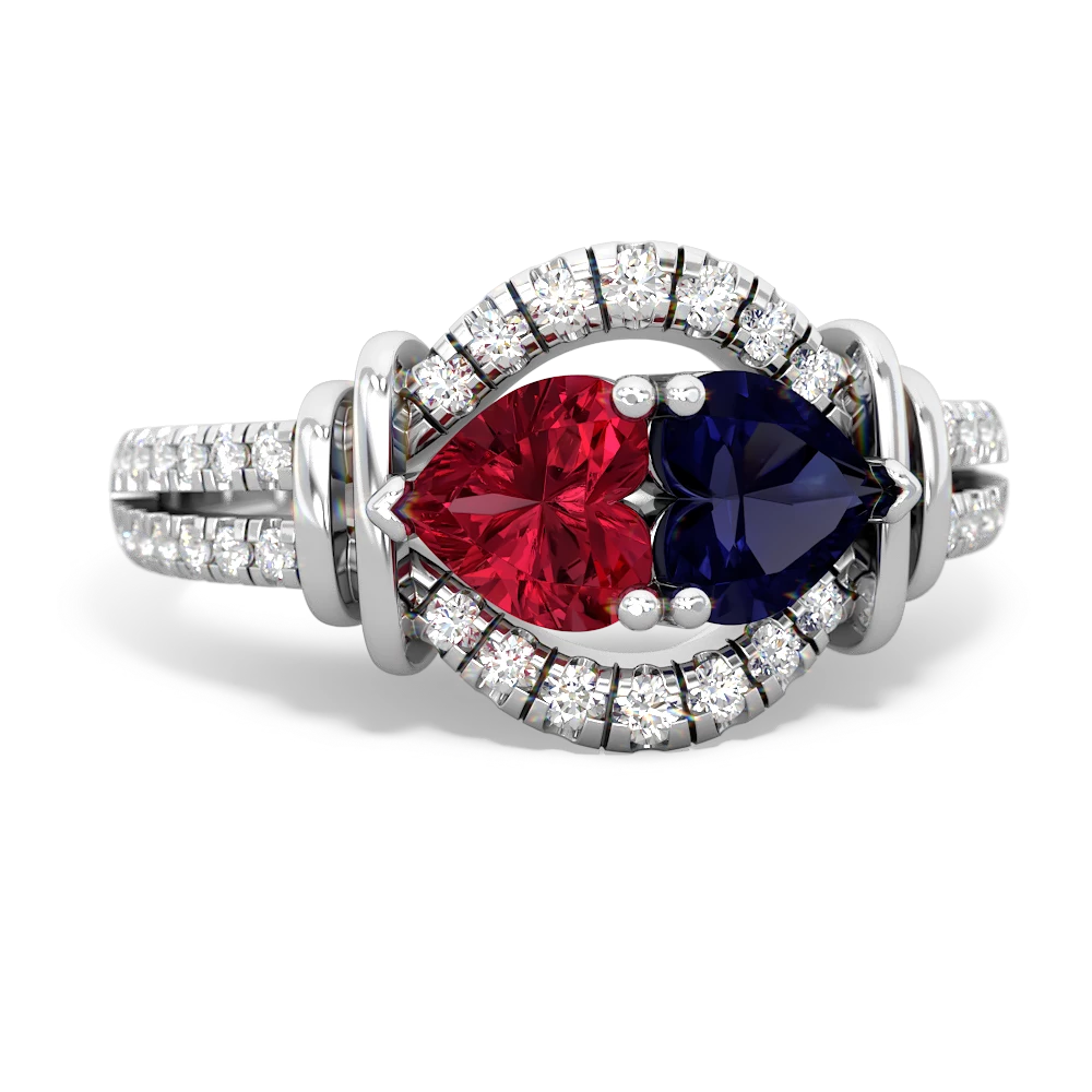 Lab Ruby Art-Deco Keepsake 14K White Gold ring R5630