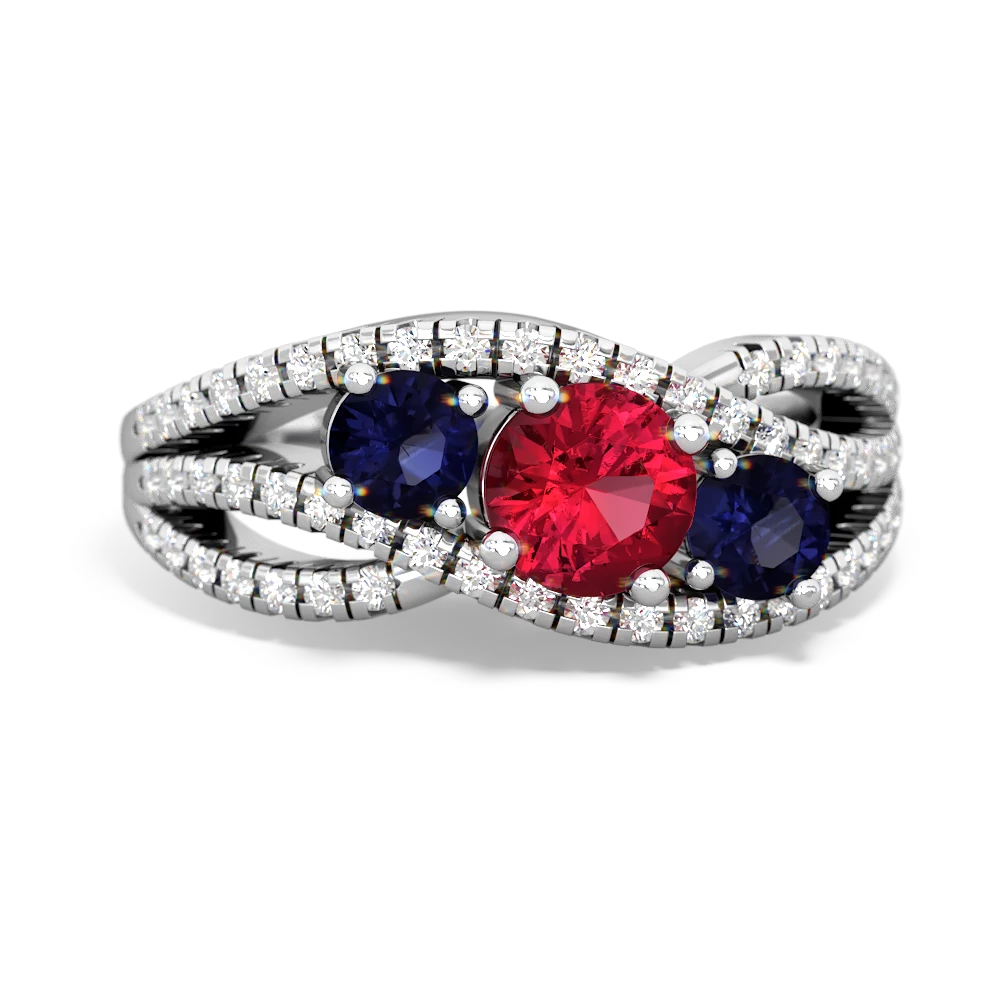 Lab Ruby Three Stone Aurora 14K White Gold ring R3080