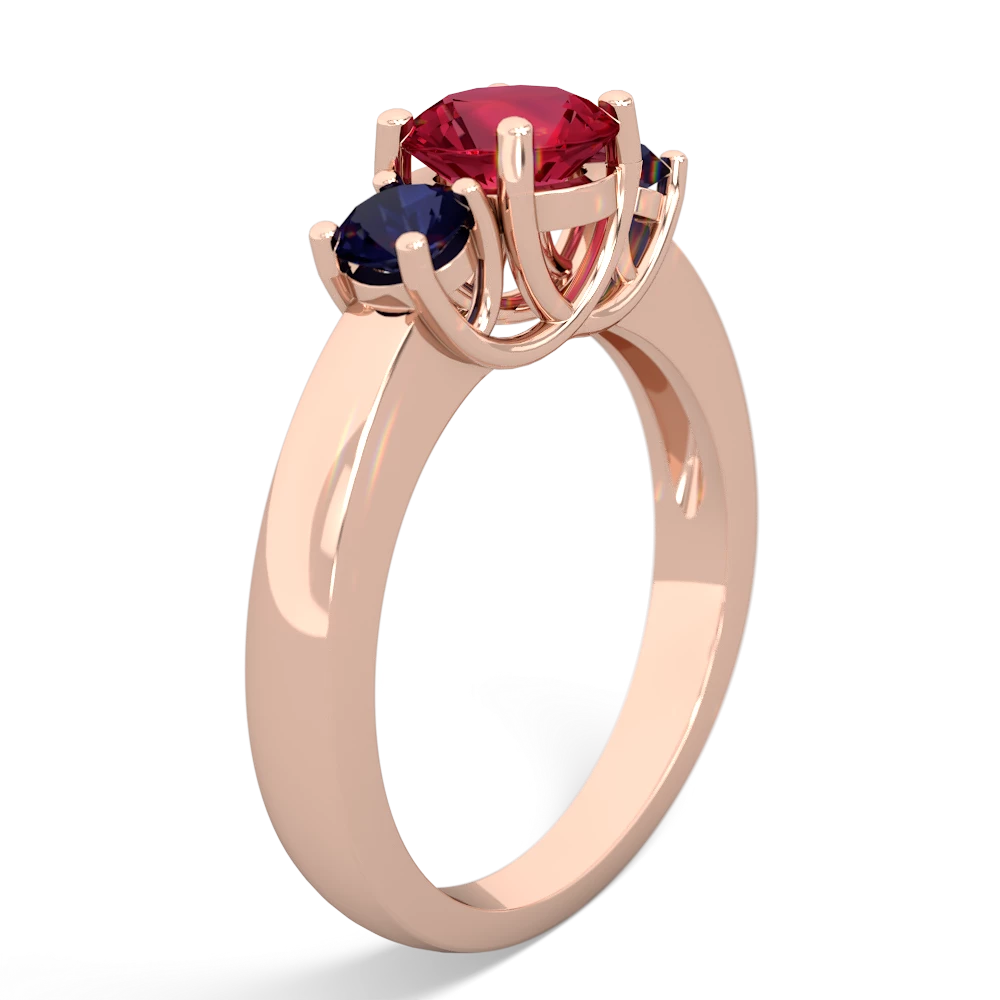 Lab Ruby Three Stone Round Trellis 14K Rose Gold ring R4018