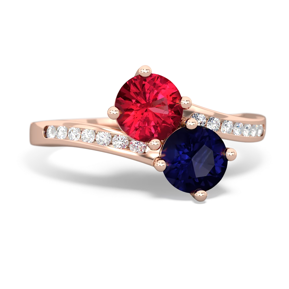 Lab Ruby Channel Set Two Stone 14K Rose Gold ring R5303