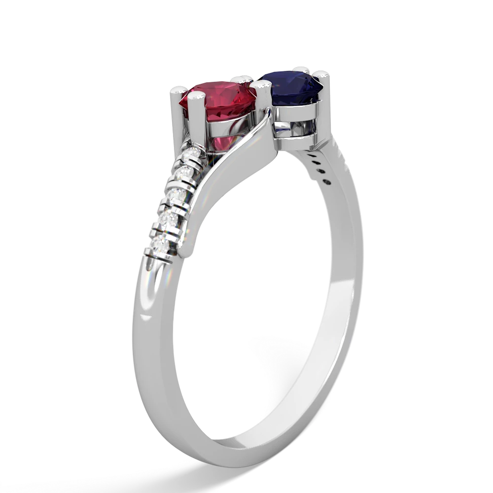 Lab Ruby Infinity Pave Two Stone 14K White Gold ring R5285