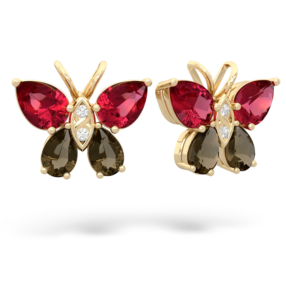 Lab Ruby Butterfly 14K Yellow Gold earrings E2215