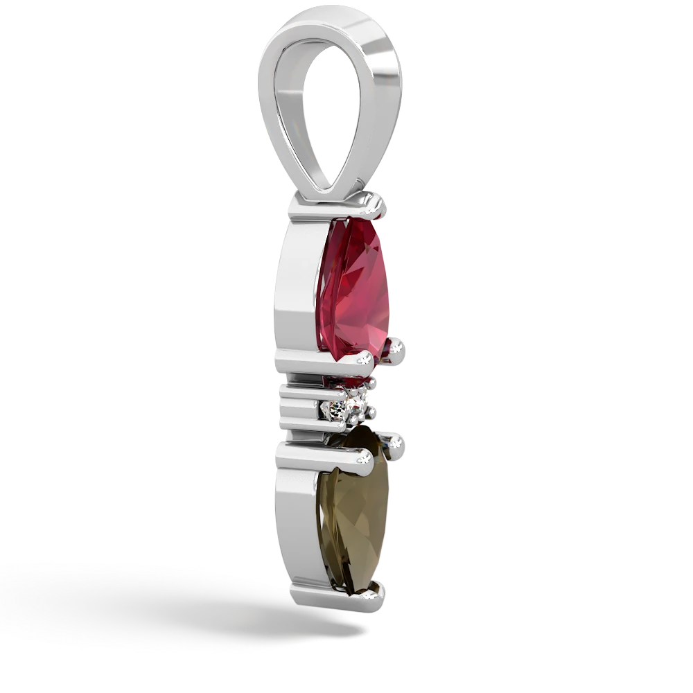 Lab Ruby Bowtie Drop 14K White Gold pendant P0865