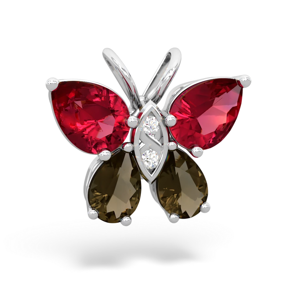 Lab Ruby Butterfly 14K White Gold pendant P2215