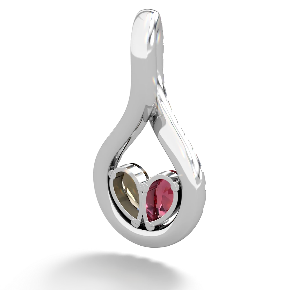 Lab Ruby Pave Twist 'One Heart' 14K White Gold pendant P5360