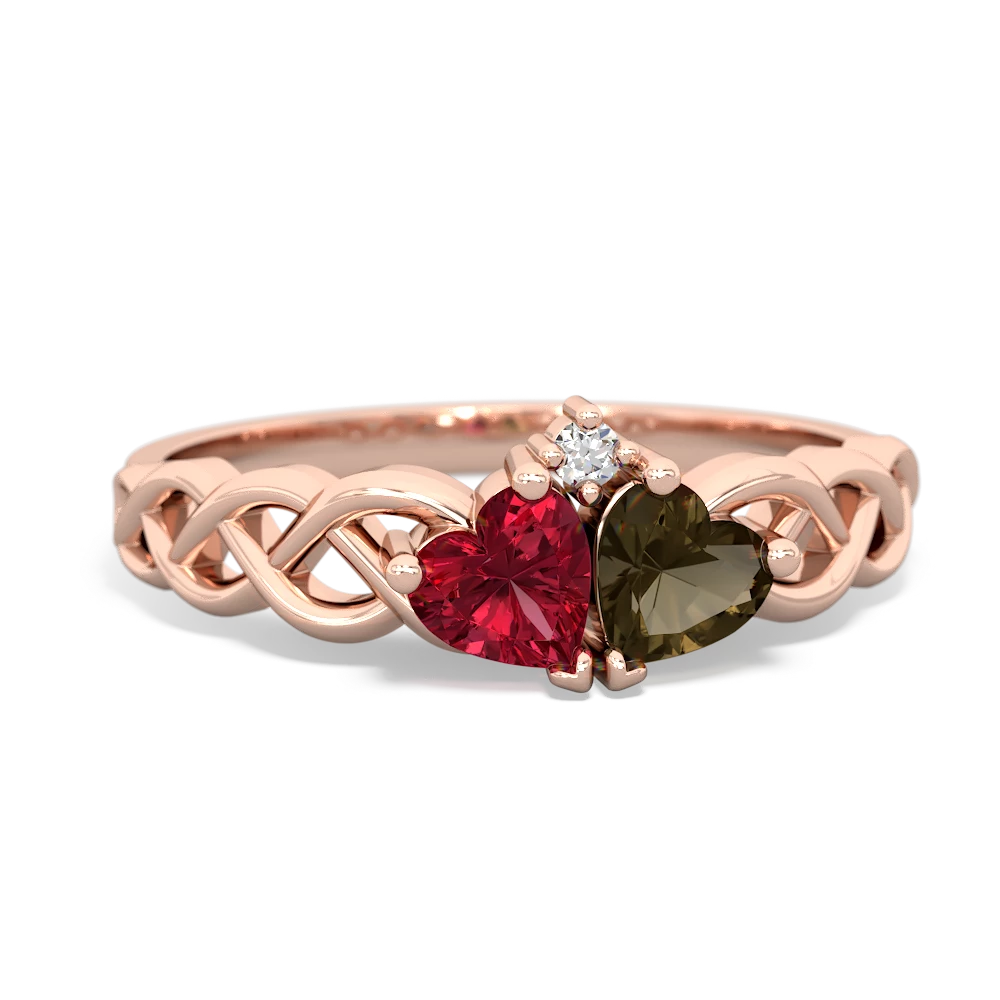 Lab Ruby Heart To Heart Braid 14K Rose Gold ring R5870