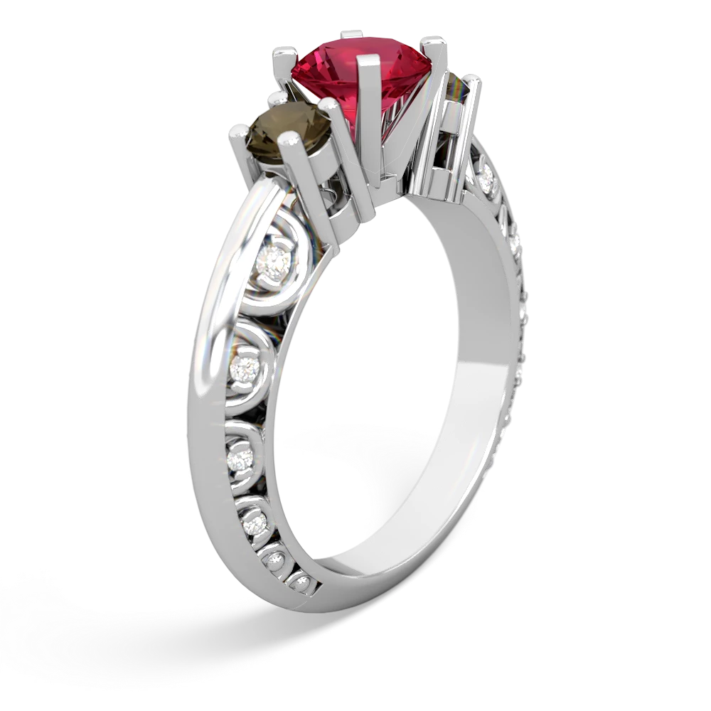 Lab Ruby Art Deco Eternal Embrace Engagement 14K White Gold ring C2003