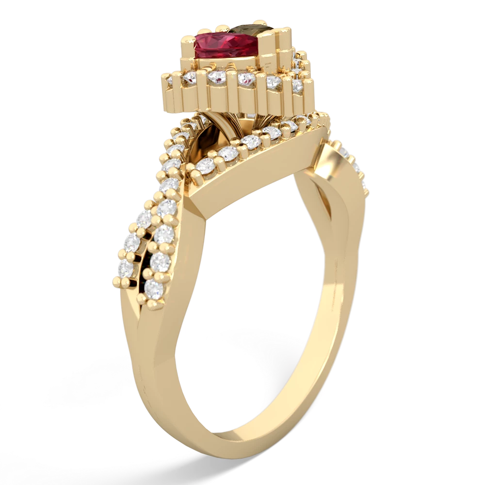 Lab Ruby Diamond Twist 'One Heart' 14K Yellow Gold ring R2640HRT