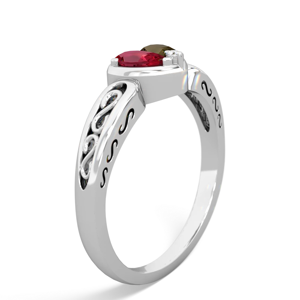 Lab Ruby Filligree 'One Heart' 14K White Gold ring R5070