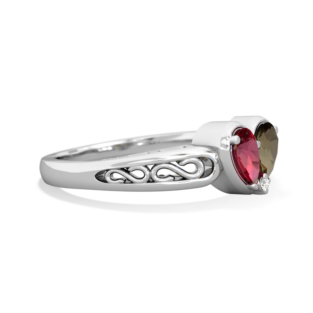 Lab Ruby Filligree 'One Heart' 14K White Gold ring R5070