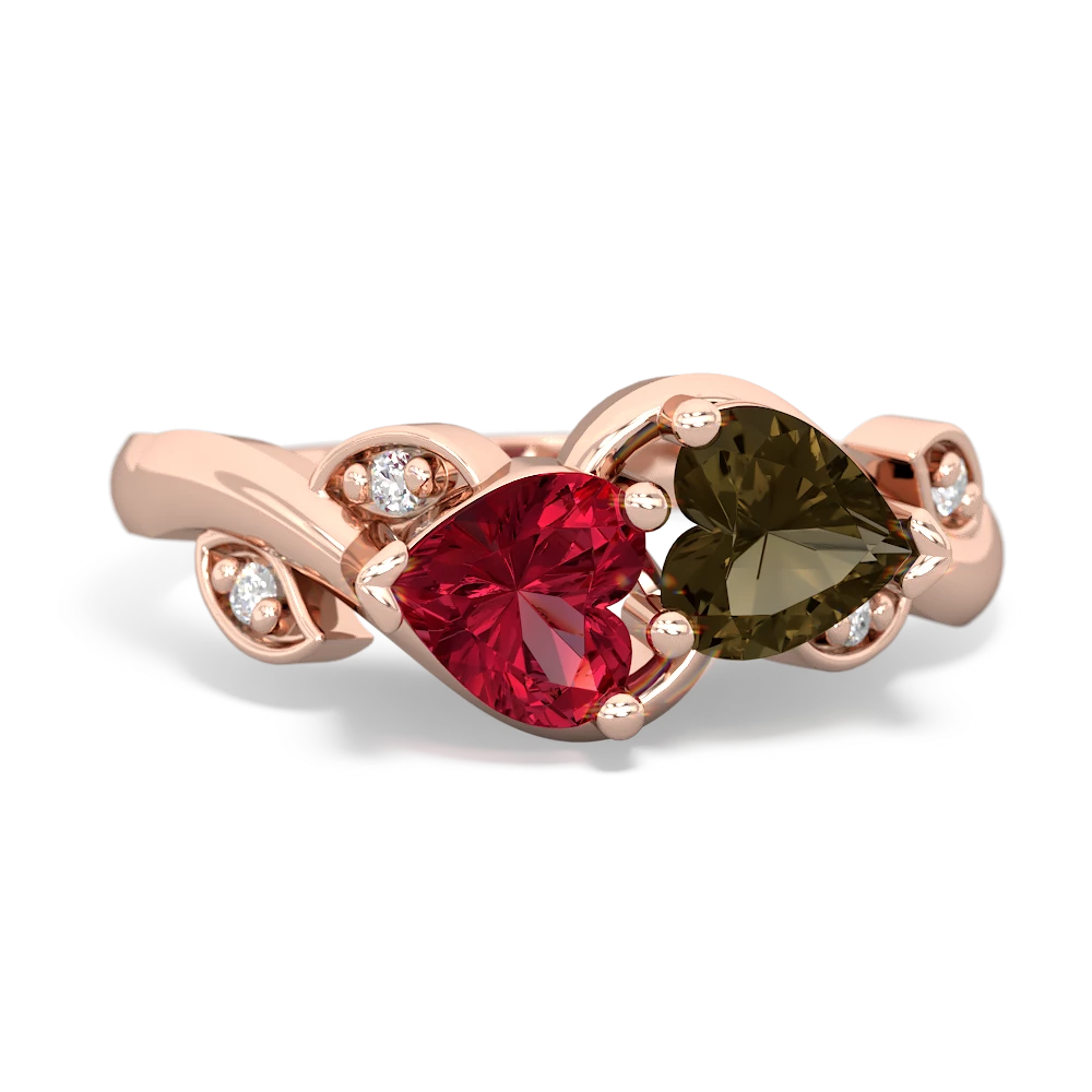 Lab Ruby Floral Elegance 14K Rose Gold ring R5790