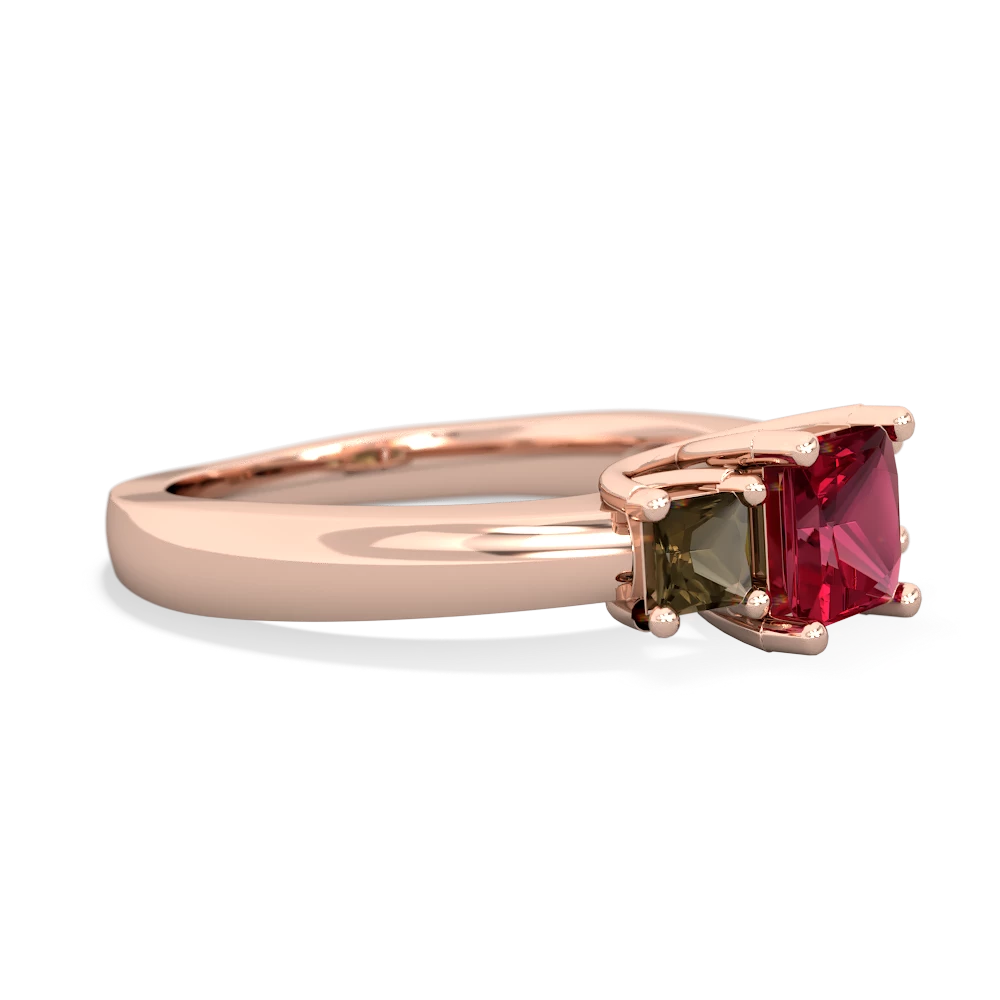 Lab Ruby Three Stone Trellis 14K Rose Gold ring R4015