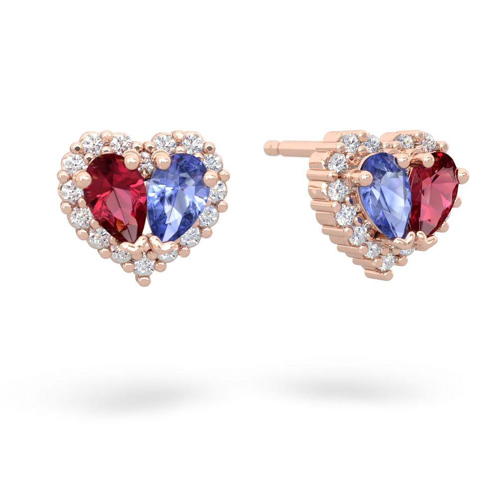 Lab Ruby Halo 14K Rose Gold earrings E7008