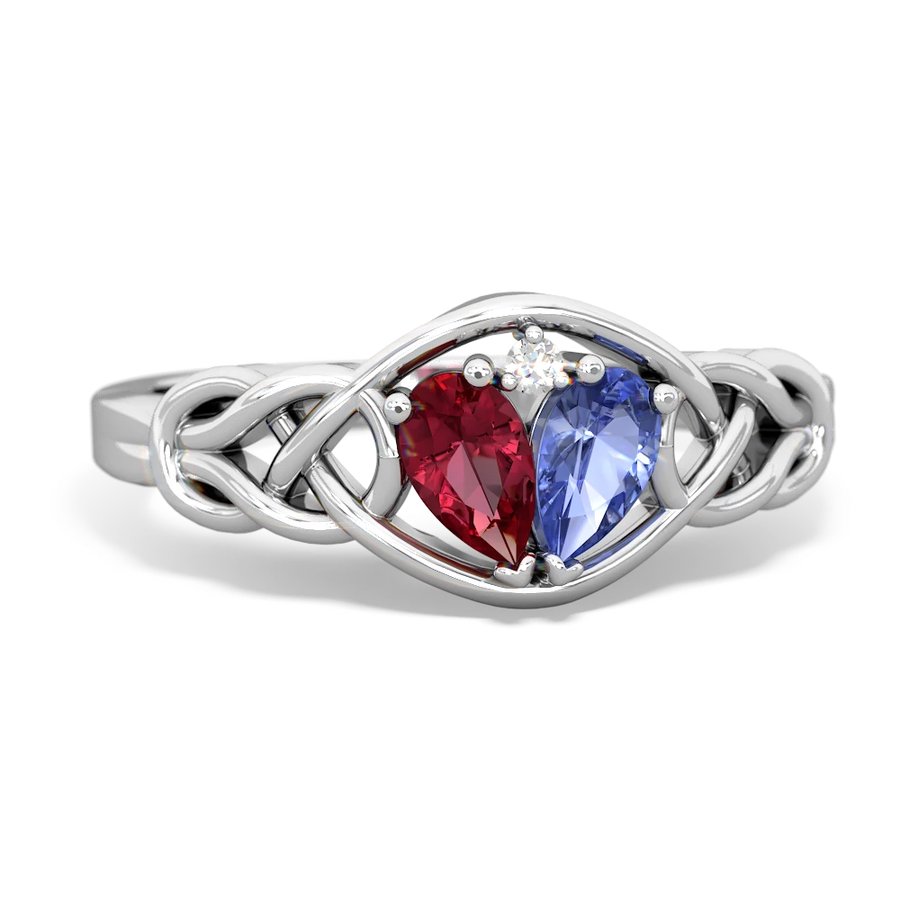 Lab Ruby Celtic Love Knot 14K White Gold ring R5420