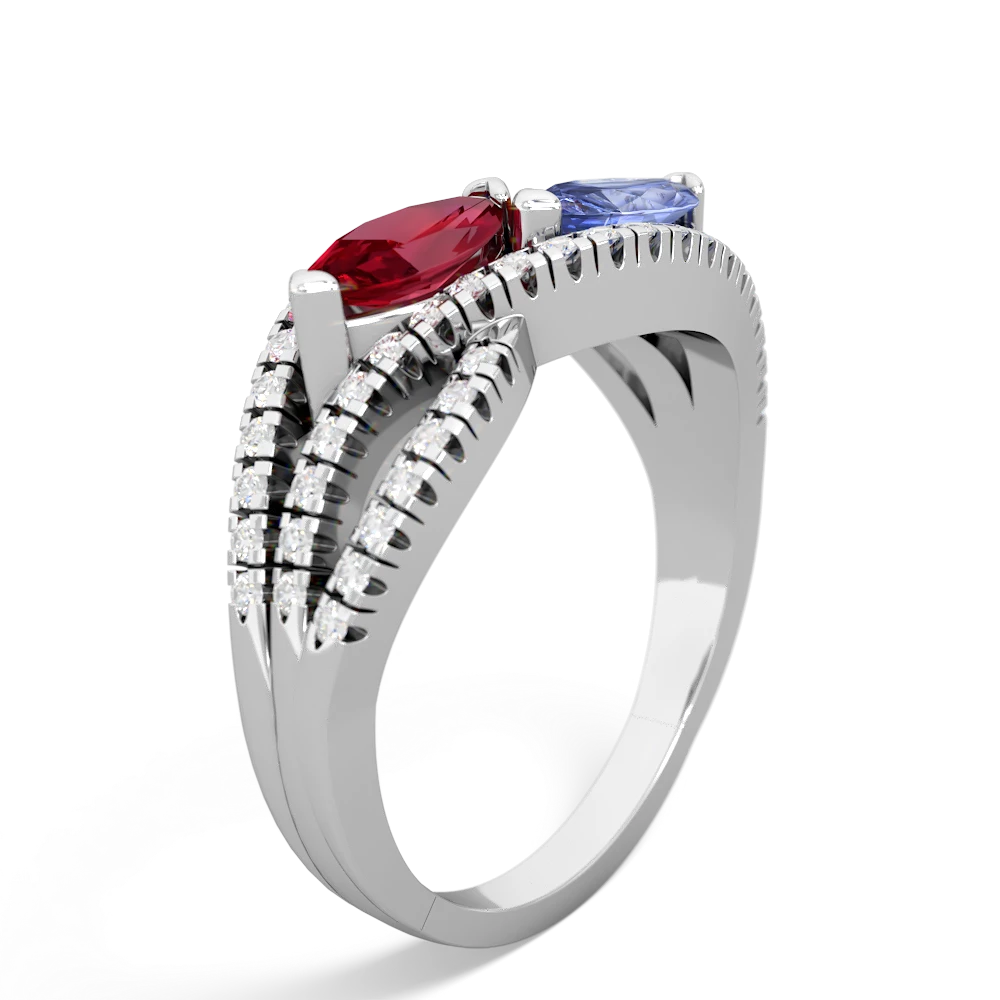 Lab Ruby Diamond Rivers 14K White Gold ring R3070