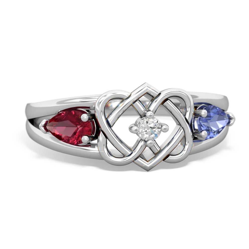 Lab Ruby Hearts Intertwined 14K White Gold ring R5880