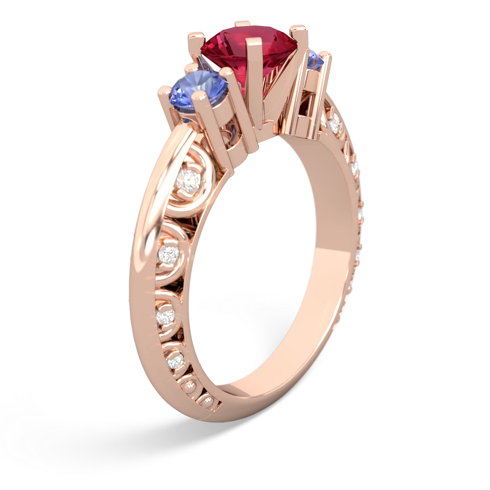 Lab Ruby Art Deco Eternal Embrace Engagement 14K Rose Gold ring C2003