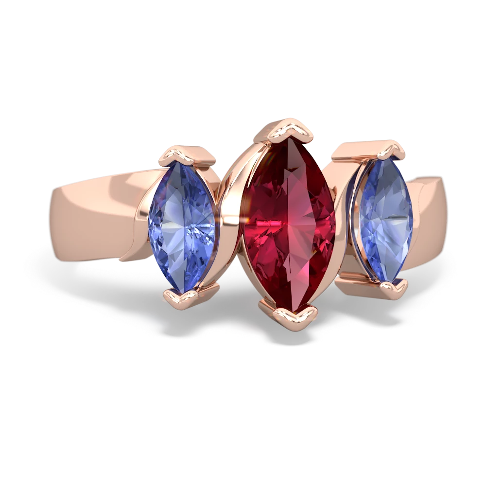 Lab Ruby Three Peeks 14K Rose Gold ring R2433