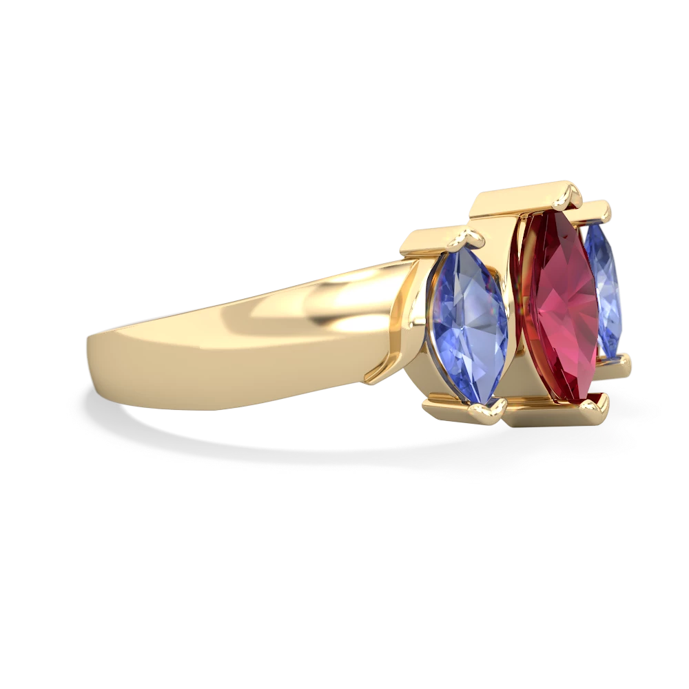 Lab Ruby Three Peeks 14K Yellow Gold ring R2433