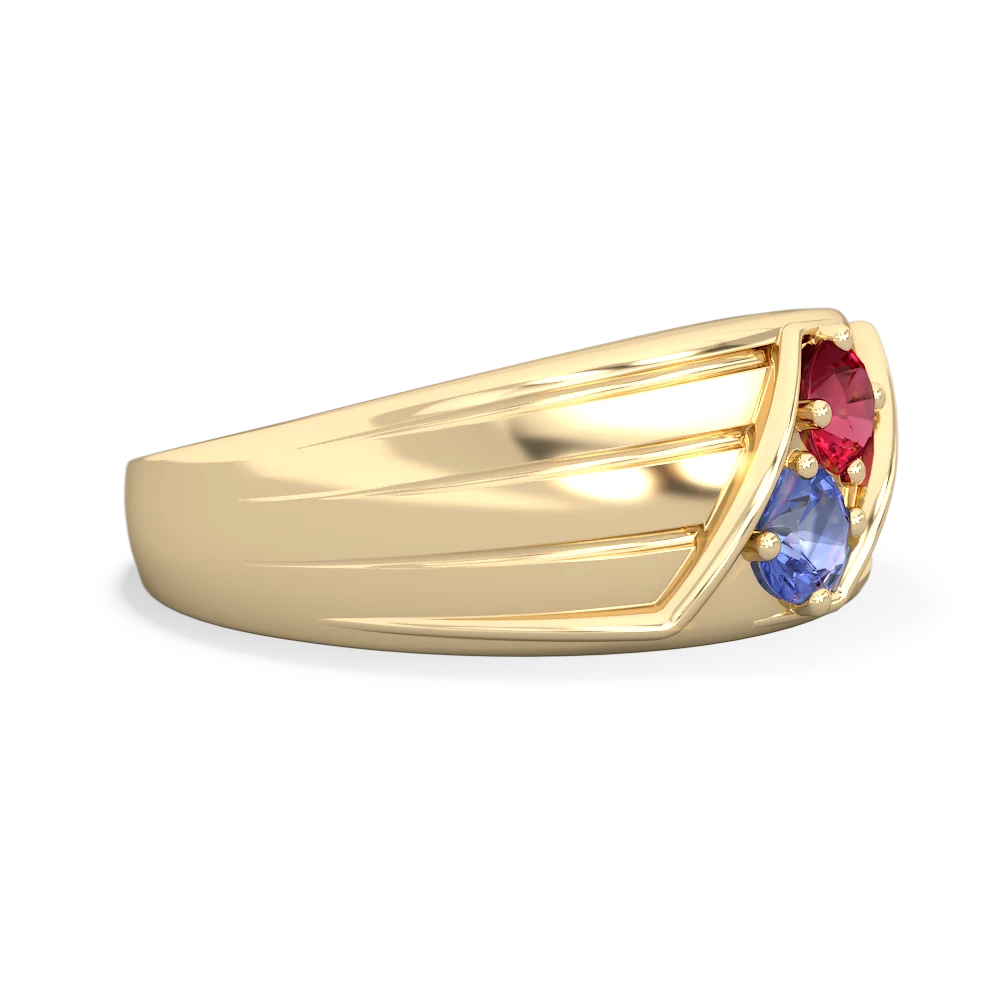 Lab Ruby Men's Streamline 14K Yellow Gold ring R0460