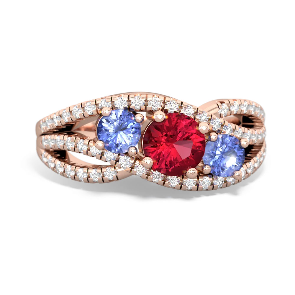 Lab Ruby Three Stone Aurora 14K Rose Gold ring R3080