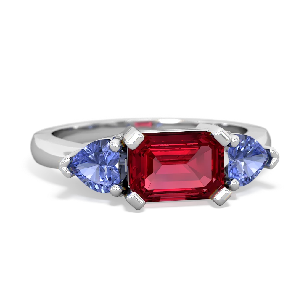 Lab Ruby Three Stone 14K White Gold ring R5235