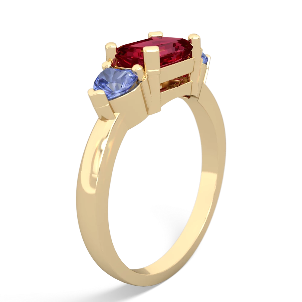 Lab Ruby Three Stone 14K Yellow Gold ring R5235