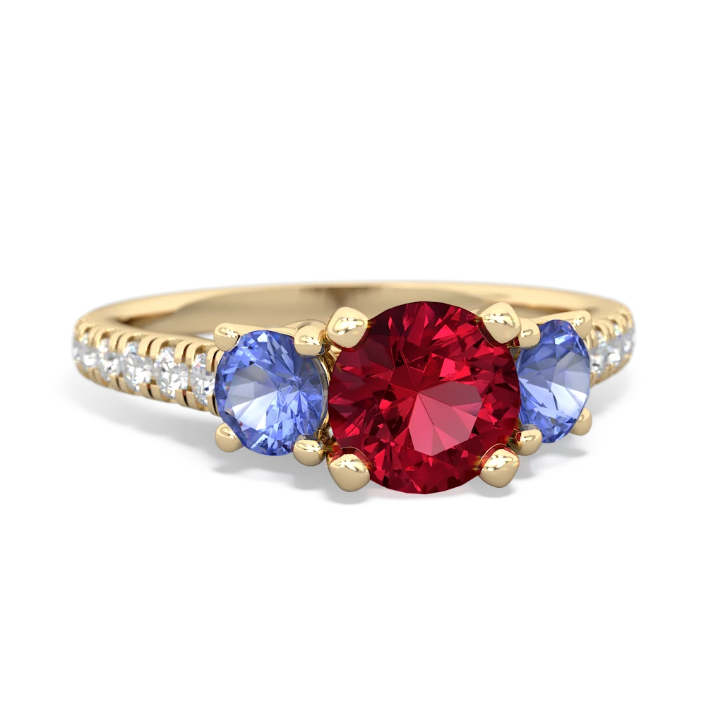 Lab Ruby Pave Trellis 14K Yellow Gold ring R5500