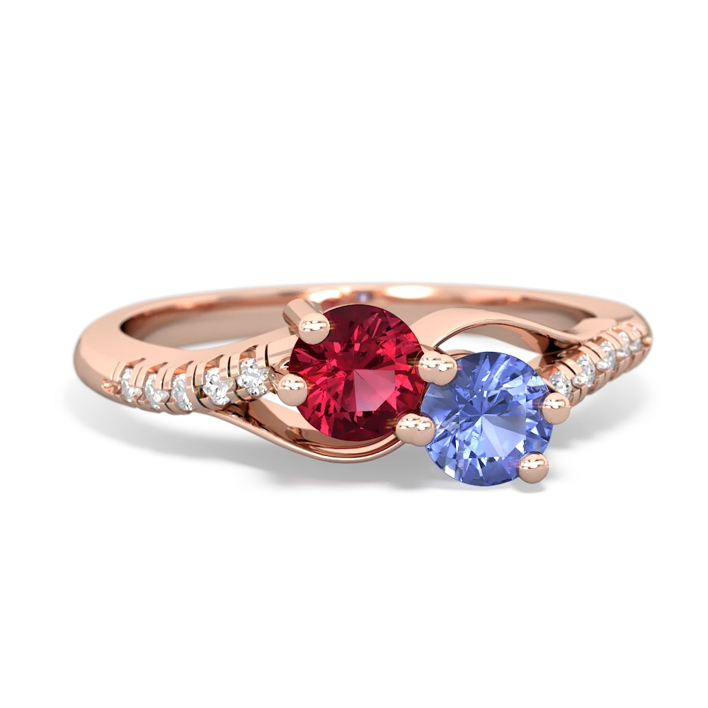 Lab Ruby Infinity Pave Two Stone 14K Rose Gold ring R5285