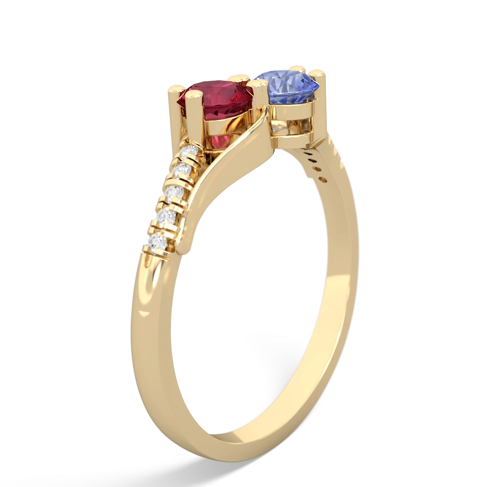 Lab Ruby Infinity Pave Two Stone 14K Yellow Gold ring R5285