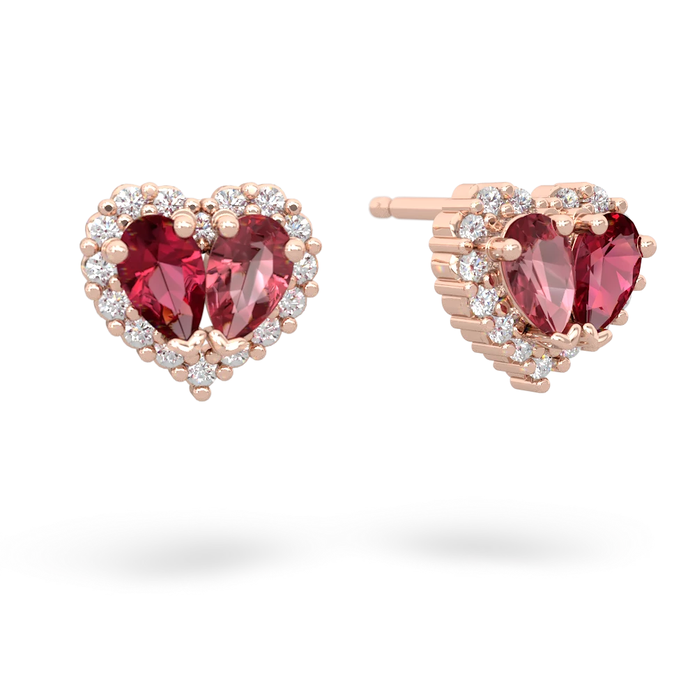 Lab Ruby Halo 14K Rose Gold earrings E7008