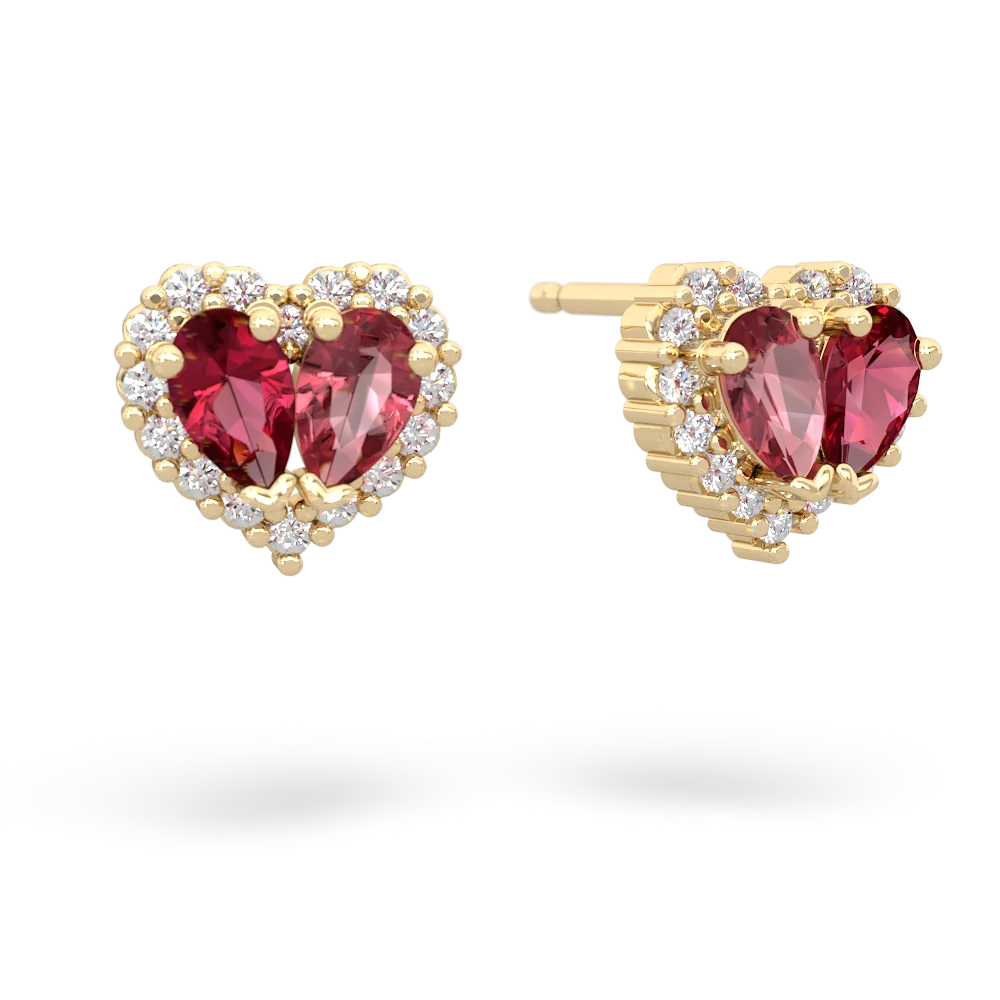 Lab Ruby Halo 14K Yellow Gold earrings E7008