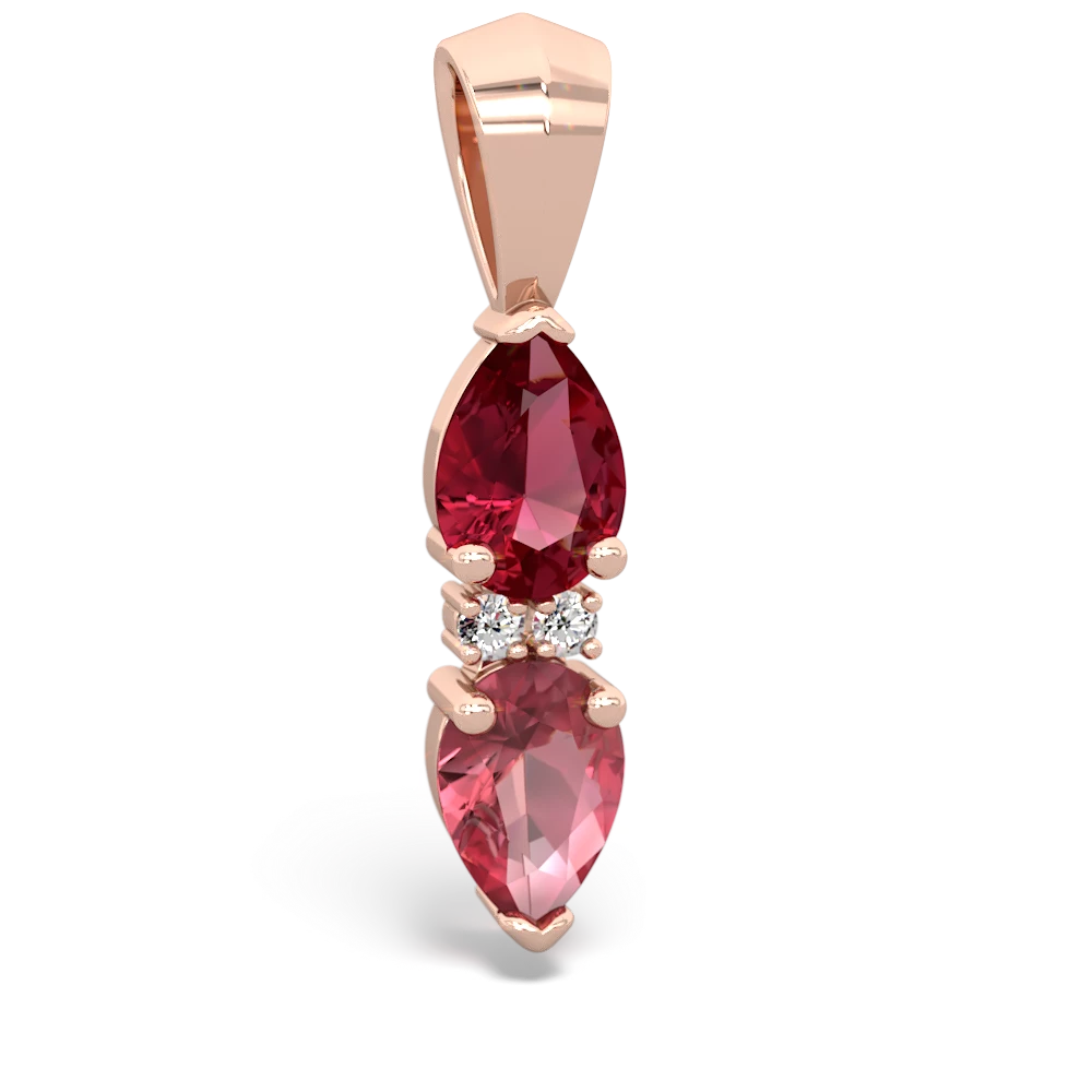 Lab Ruby Bowtie Drop 14K Rose Gold pendant P0865