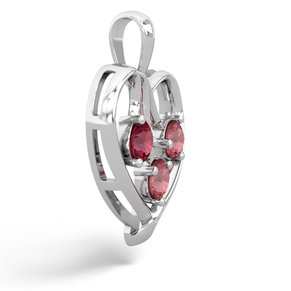 Lab Ruby Glowing Heart 14K White Gold pendant P2233