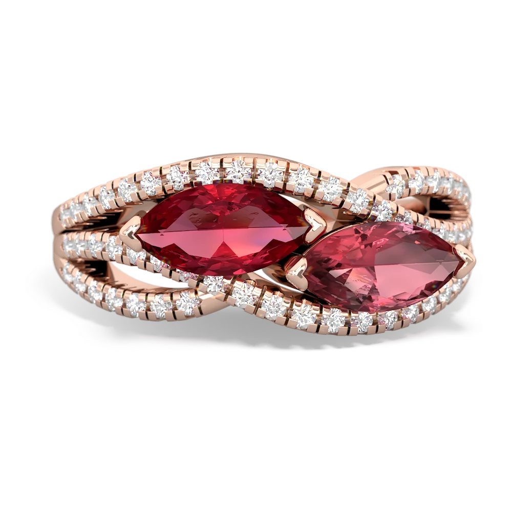 Lab Ruby Diamond Rivers 14K Rose Gold ring R3070