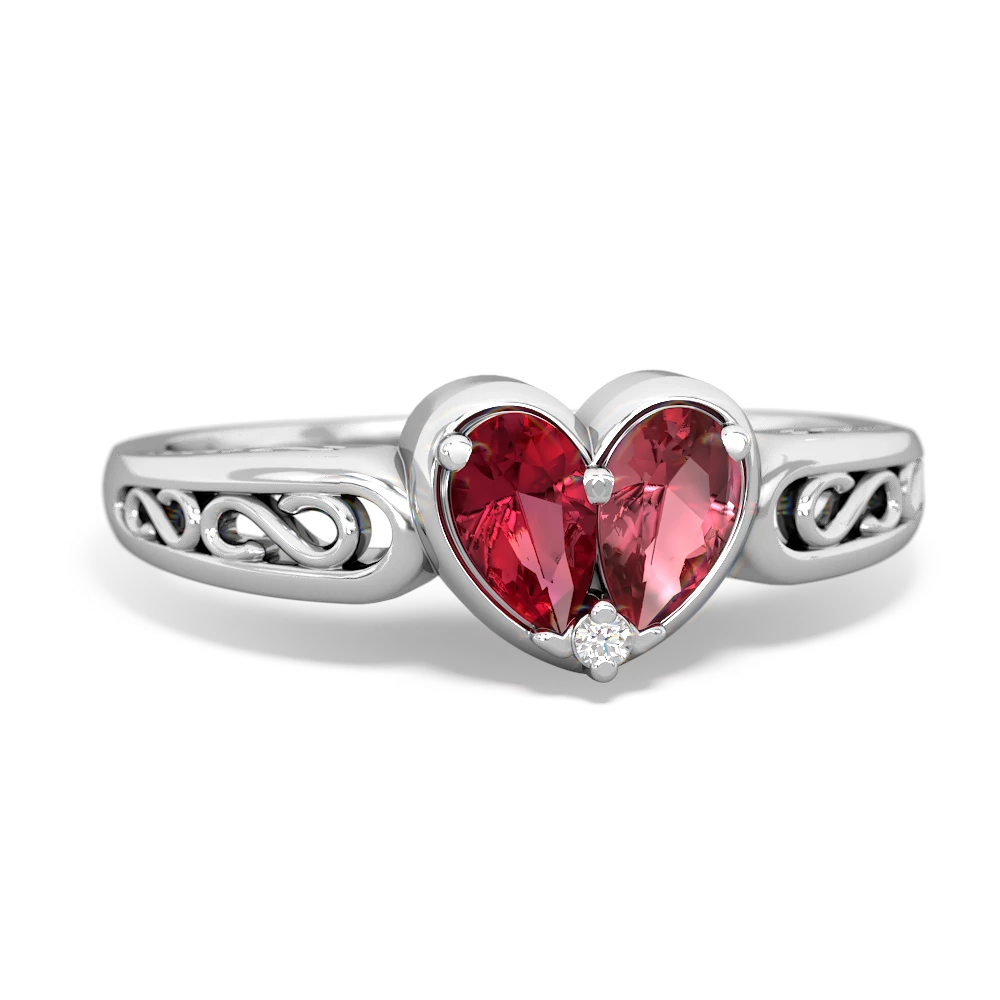 Lab Ruby Filligree 'One Heart' 14K White Gold ring R5070