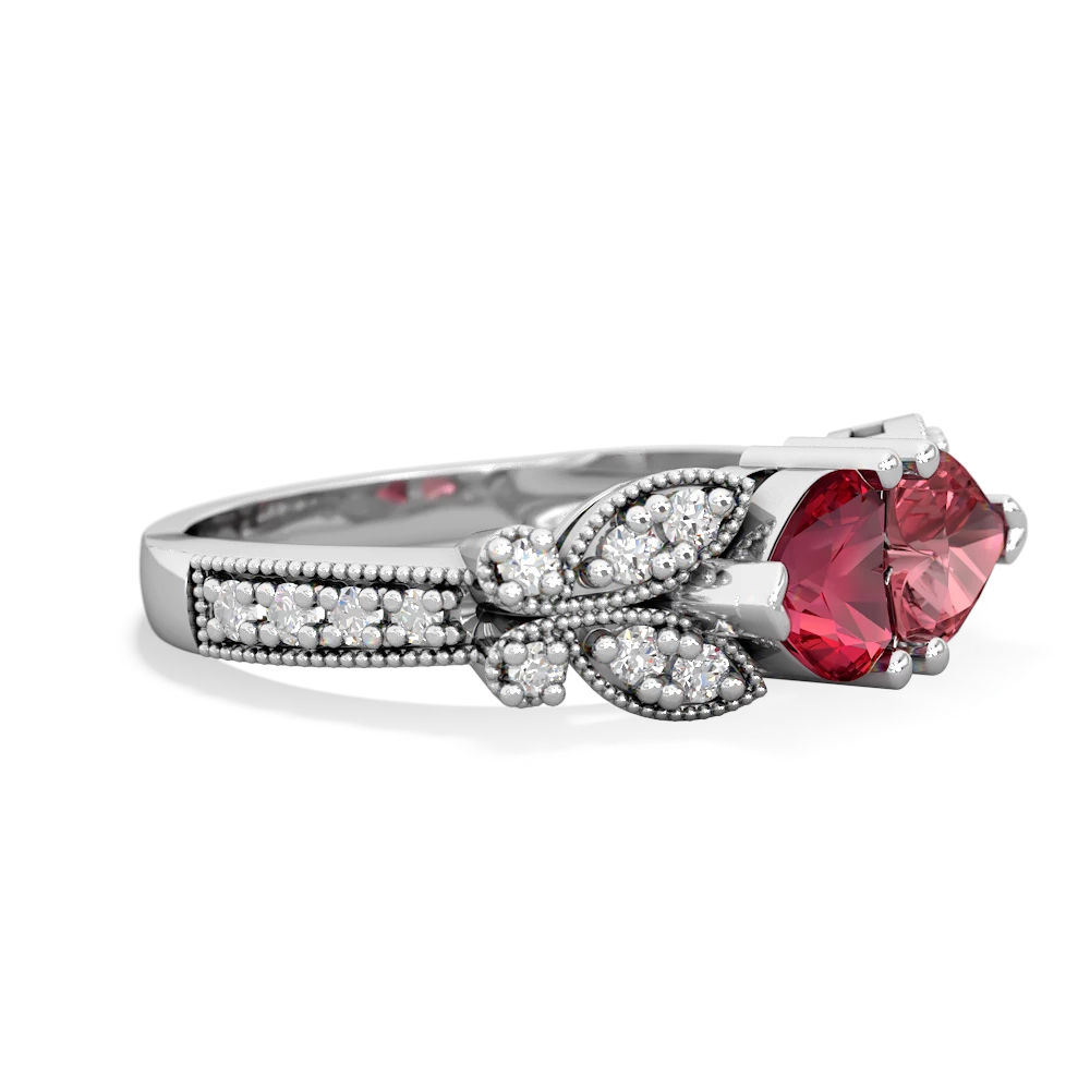 Lab Ruby Diamond Butterflies 14K White Gold ring R5601