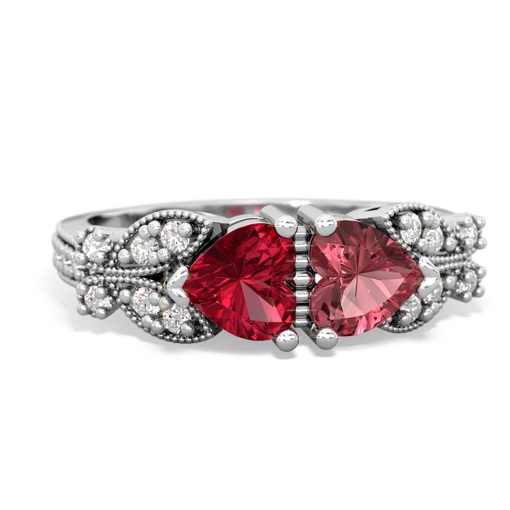 Lab Ruby Diamond Butterflies 14K White Gold ring R5601